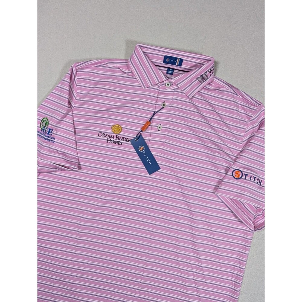 Stitch Golf Polo Shirt Dream Finders PGA Tour Issue Men's M Legacy Pink Striped